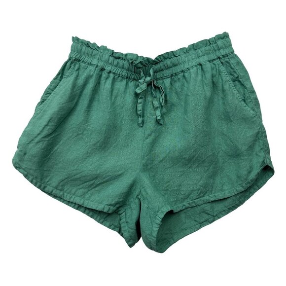 Faherty Laguna 100% Linen Elastic Tie Waist Shorts Pockets Green Beachy Womens S - Picture 1 of 10